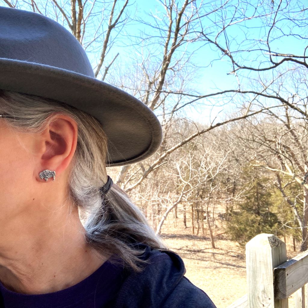Silver Bison Stud Earrings, Indiangrass Texture