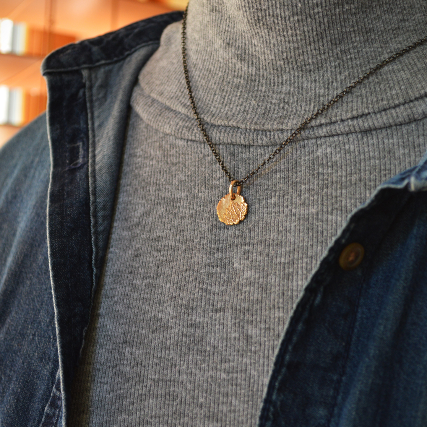 Bronze Vervain Leaf Pendant Necklace