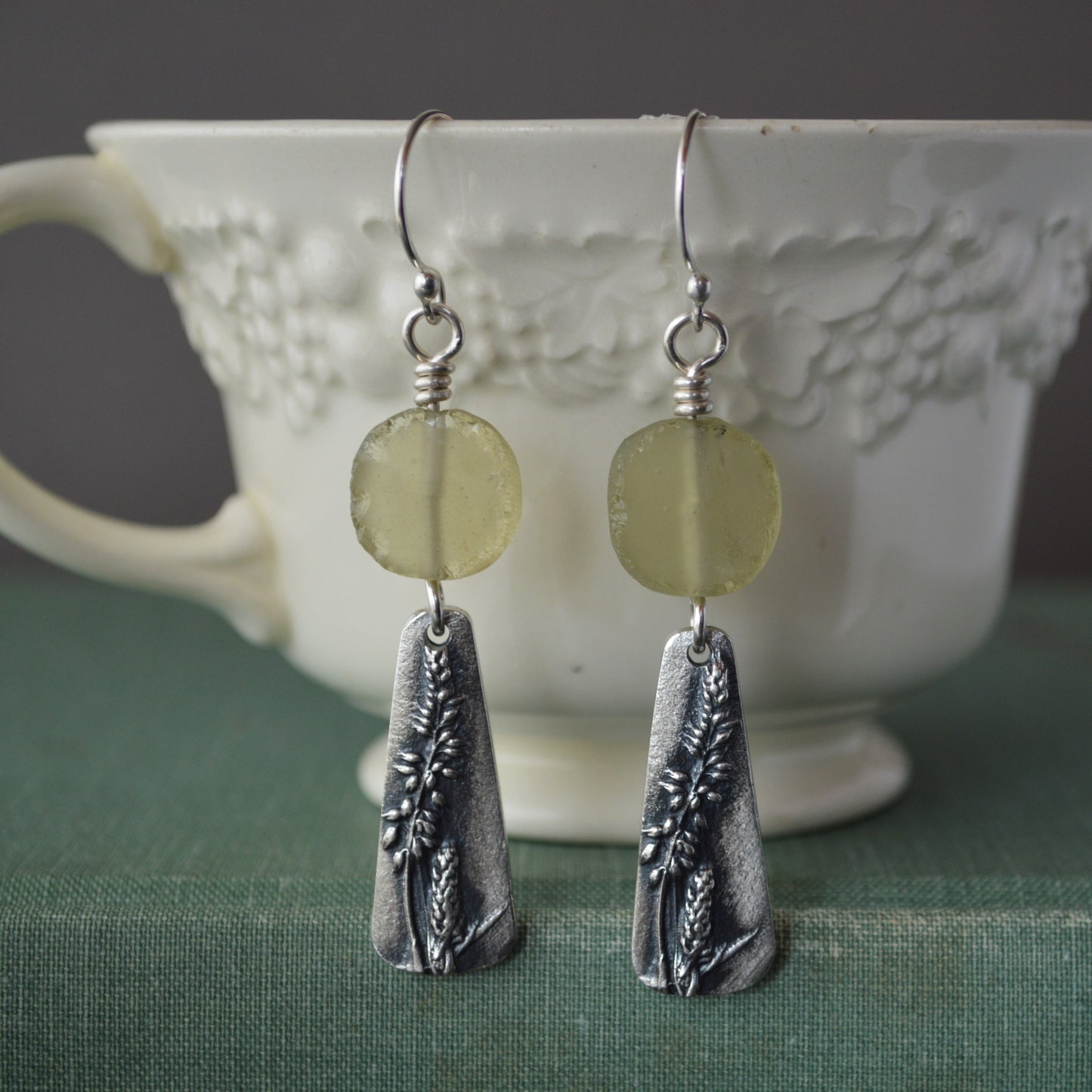 Yellow Sweet Clover Earrings with Ancient Roman Glass
