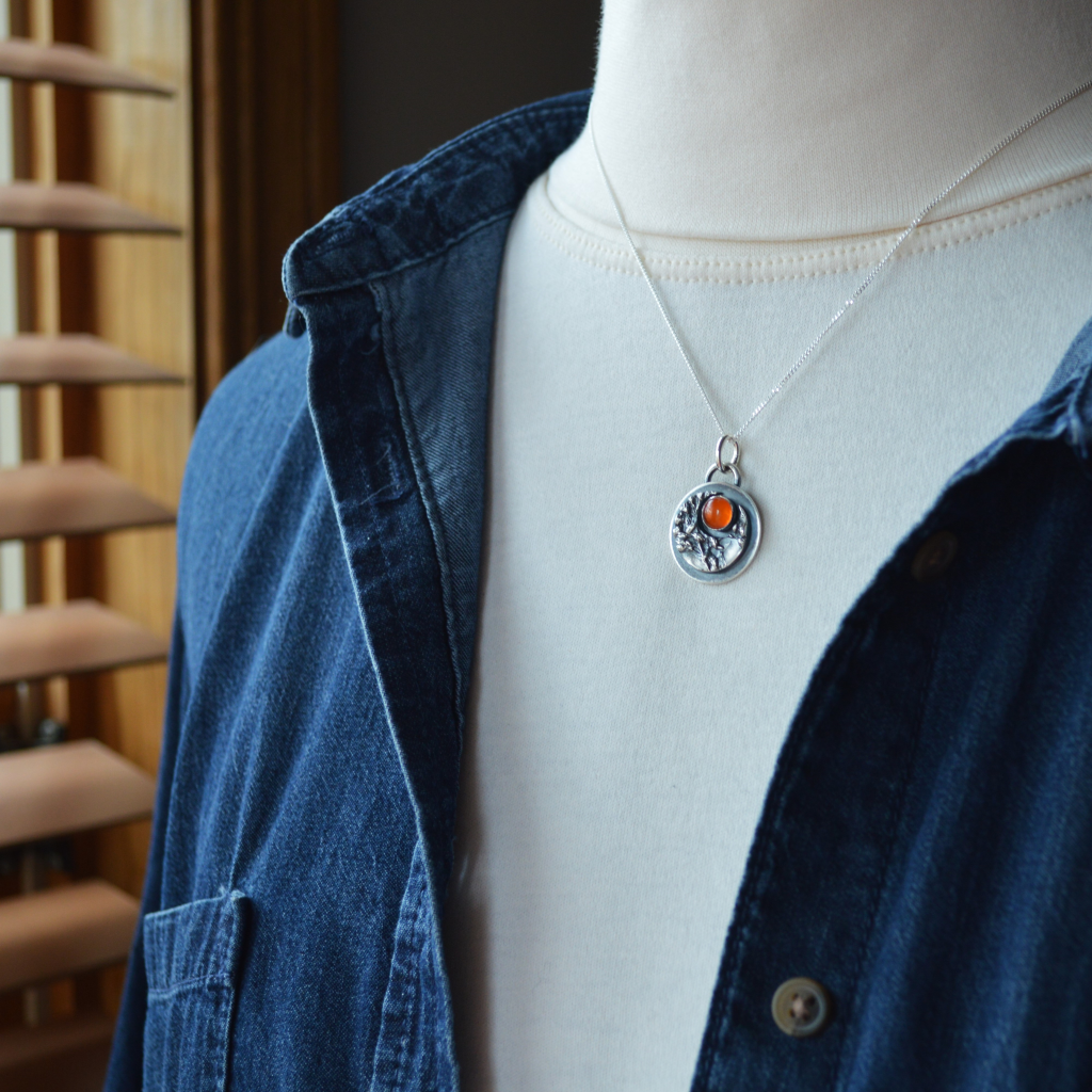 Crescent Moon Necklace, Goldenrod with Amber