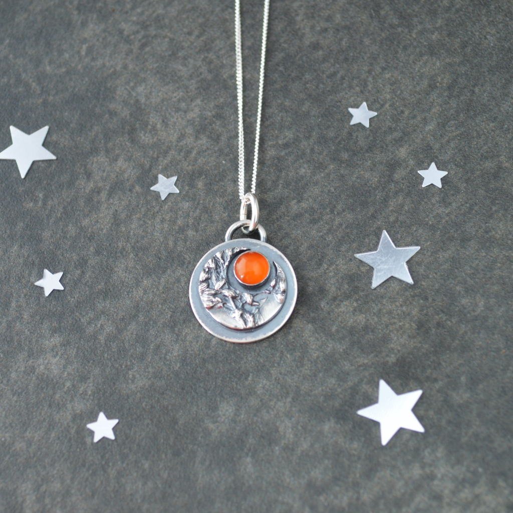 Crescent Moon Necklace, Goldenrod with Amber