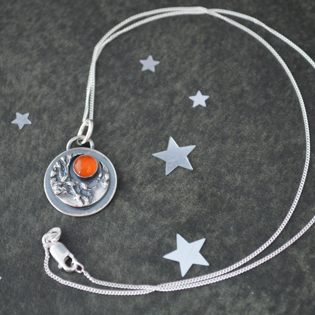 Crescent Moon Necklace, Goldenrod with Amber