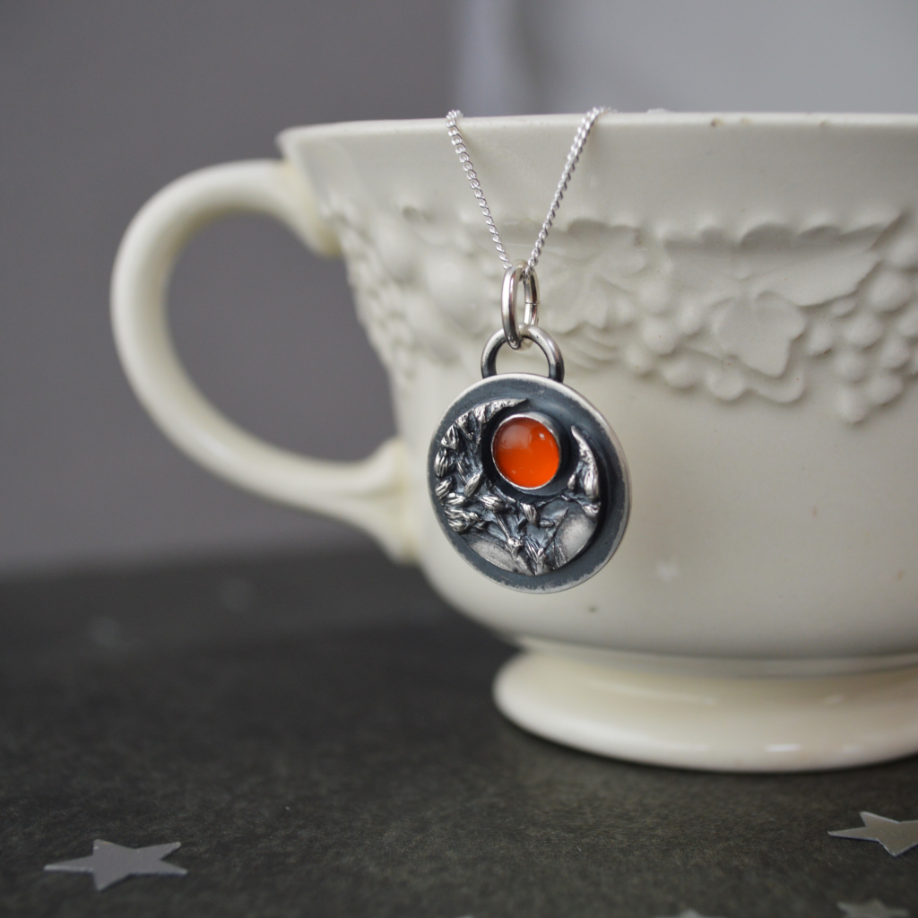 Crescent Moon Necklace, Goldenrod with Amber
