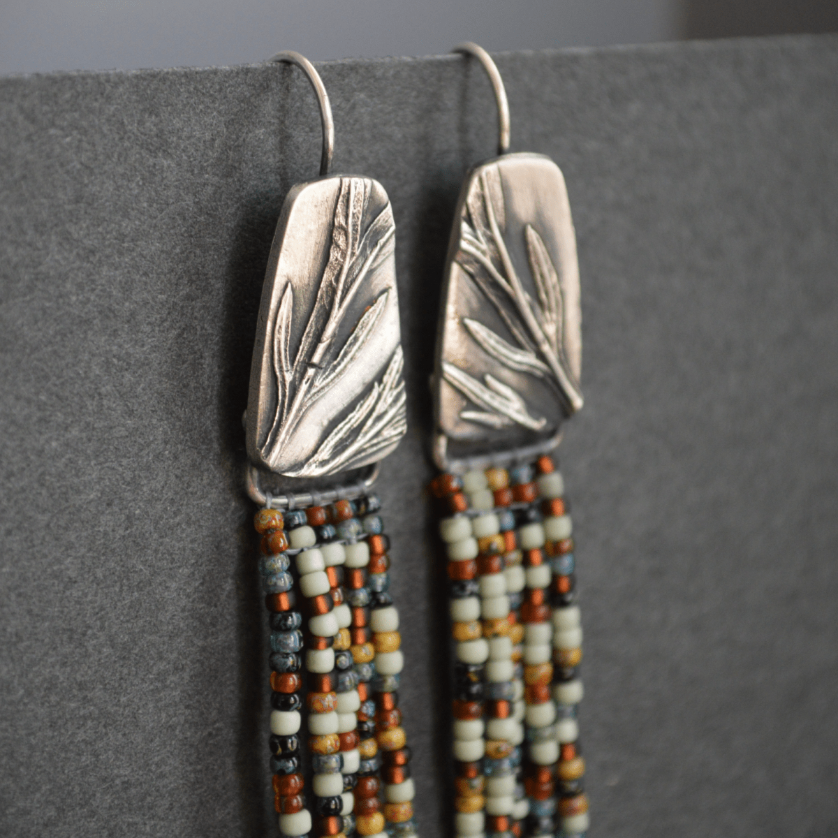 Beaded Fringe Earrings, Prairie Sage - Gayle Dowell