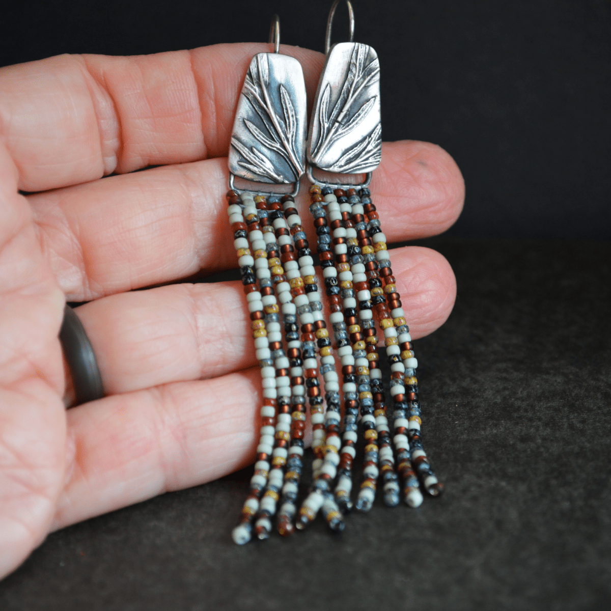Beaded Fringe Earrings, Prairie Sage - Gayle Dowell