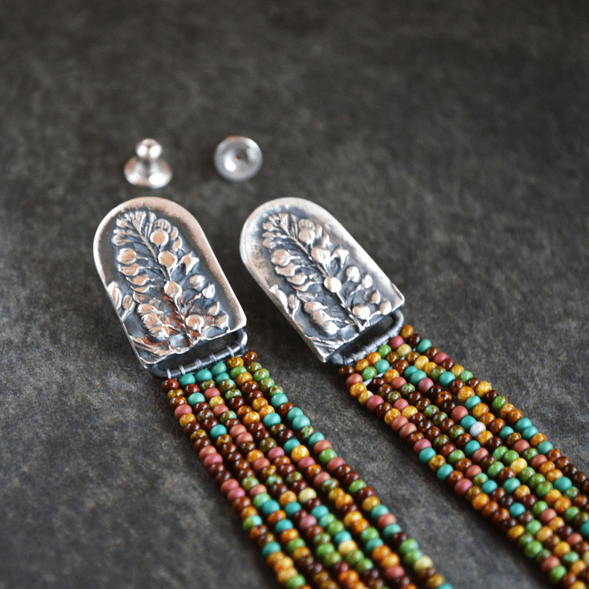 Beaded Stud Earrings, Prairie Peppergrass - Gayle Dowell