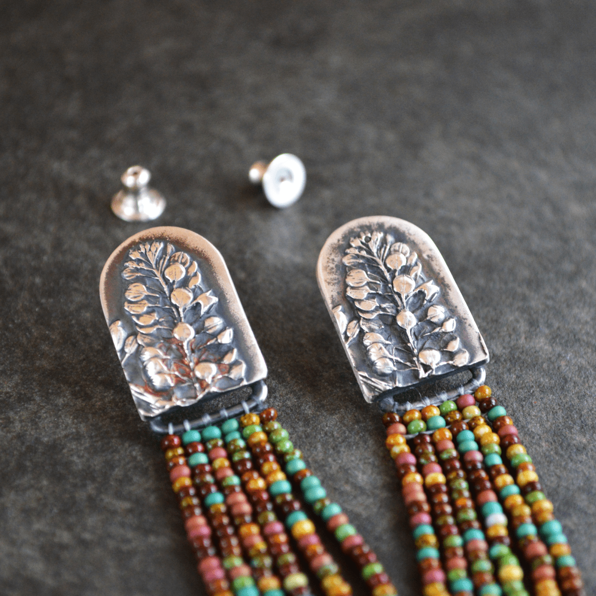 Beaded Stud Earrings, Prairie Peppergrass - Gayle Dowell