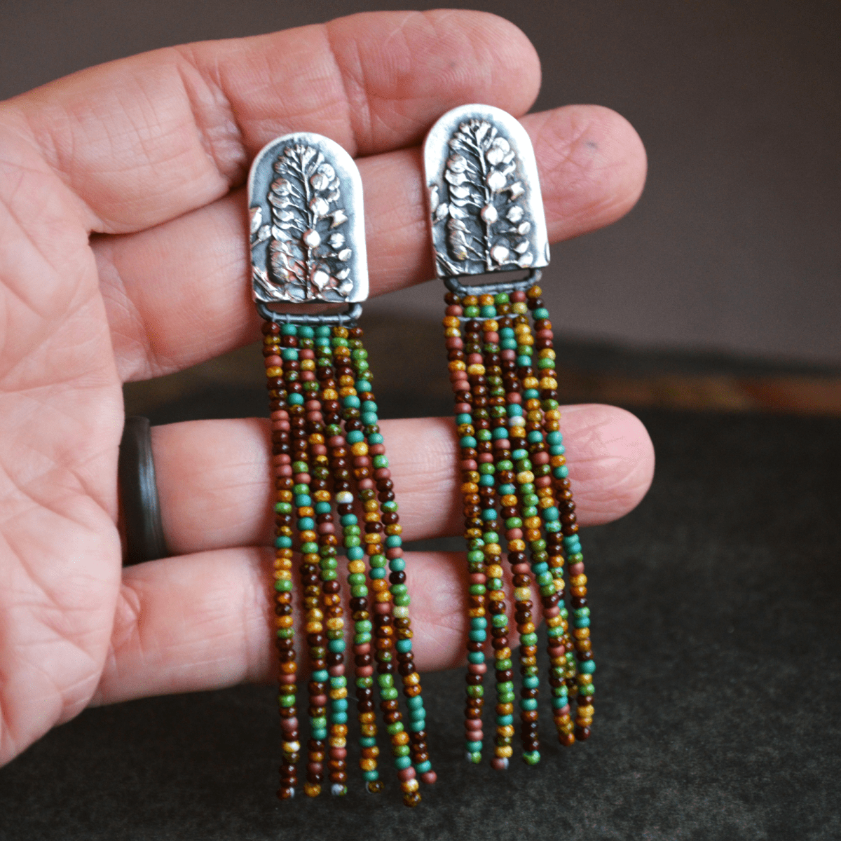 Beaded Stud Earrings, Prairie Peppergrass - Gayle Dowell