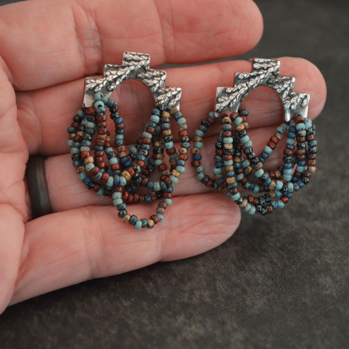 Beaded Stud Earrings, Silver Cedar - Gayle Dowell
