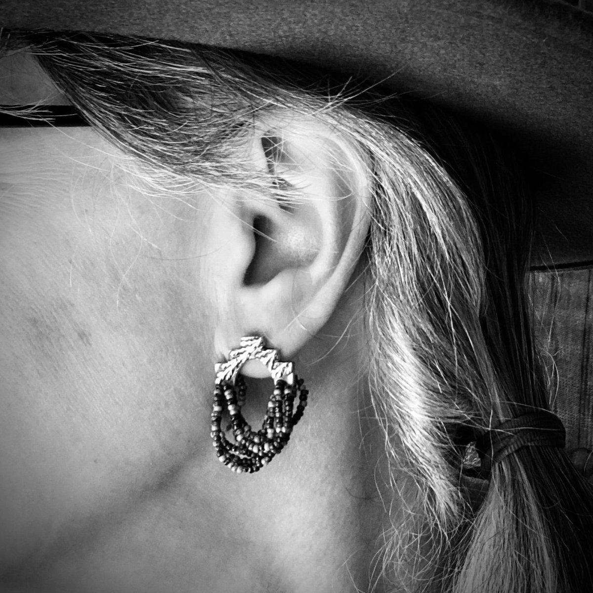 Beaded Stud Earrings, Silver Cedar - Gayle Dowell
