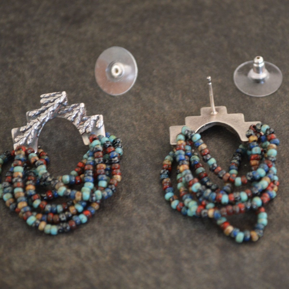 Beaded Stud Earrings, Silver Cedar - Gayle Dowell