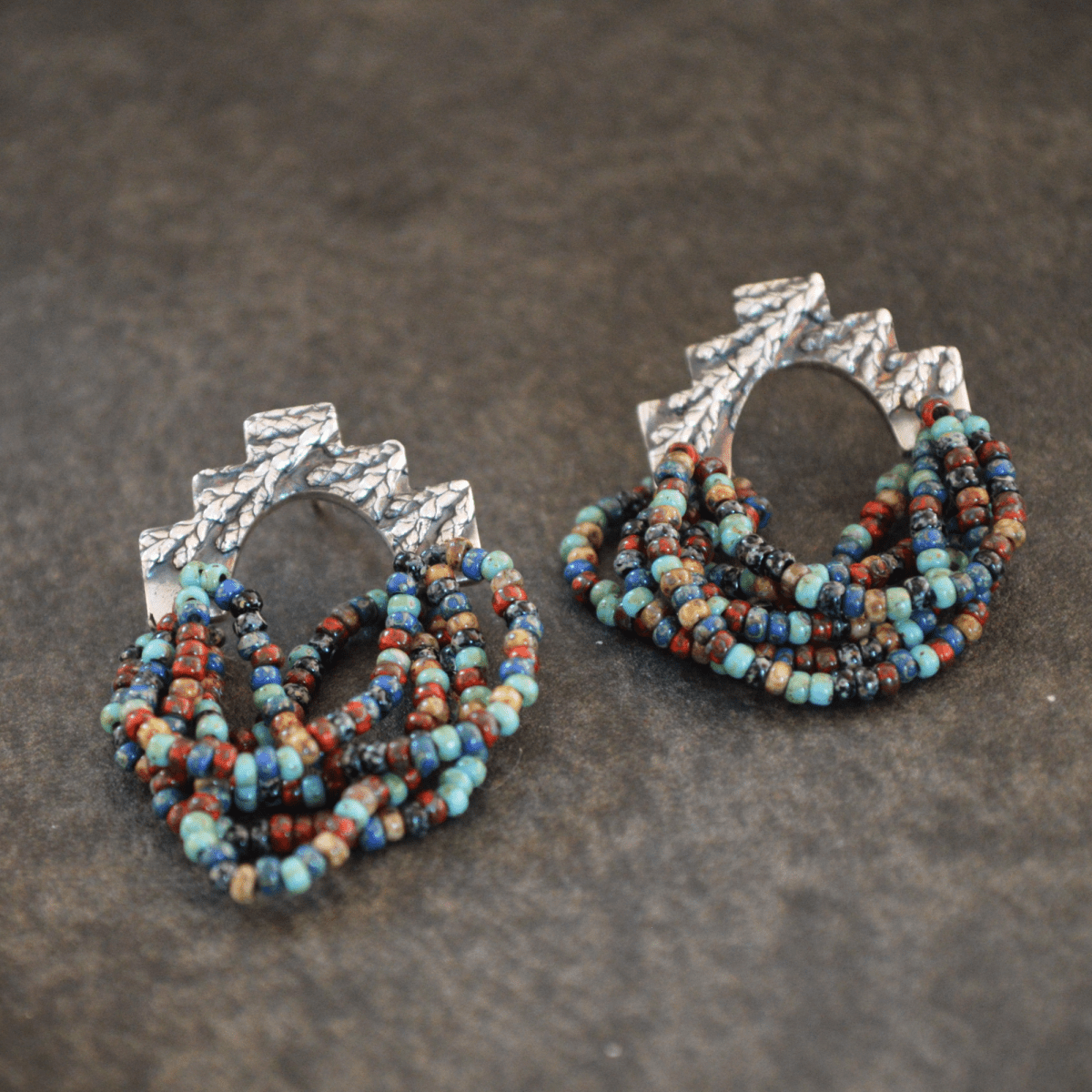 Beaded Stud Earrings, Silver Cedar - Gayle Dowell