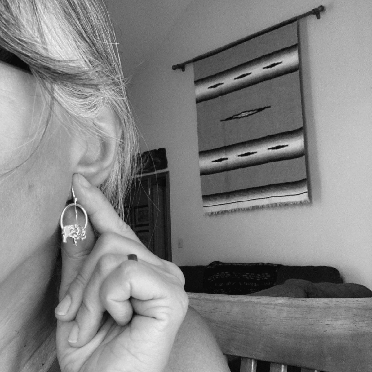 Bear Hoop Silver Earrings, Cedar Texture - Gayle Dowell
