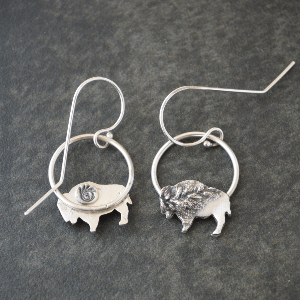 Bison Hoop Silver Earrings, Goldenrod Texture - Gayle Dowell