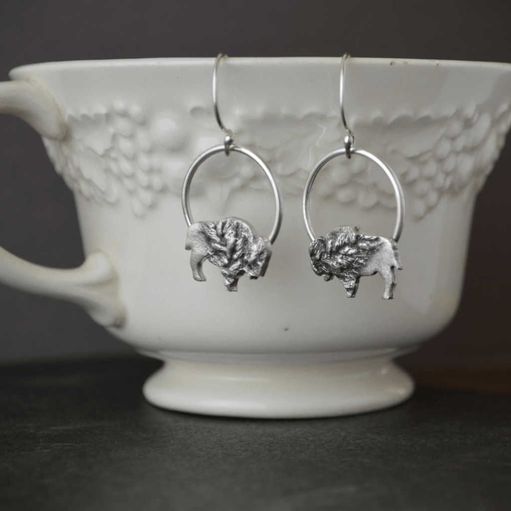 Bison Hoop Silver Earrings, Goldenrod Texture - Gayle Dowell