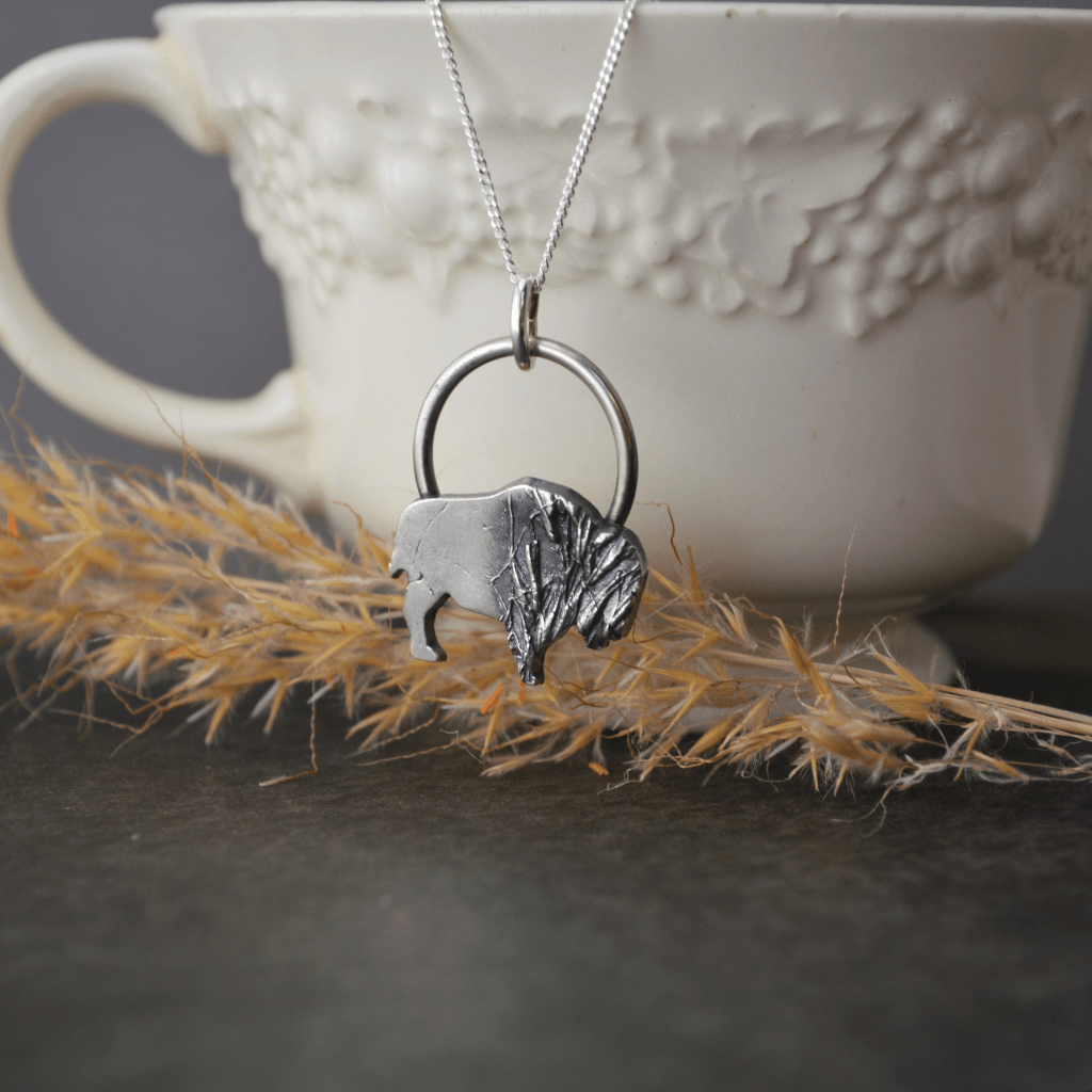 Bison Necklace, Prairie Indiangrass in Fine Silver - Gayle Dowell
