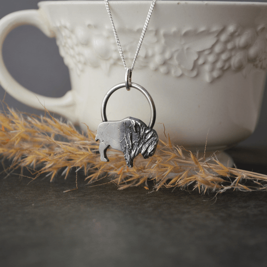 Bison Necklace, Prairie Indiangrass in Fine Silver - Gayle Dowell