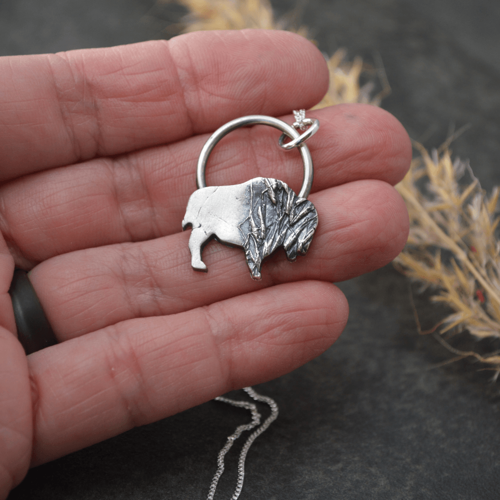 Bison Necklace, Prairie Indiangrass in Fine Silver - Gayle Dowell