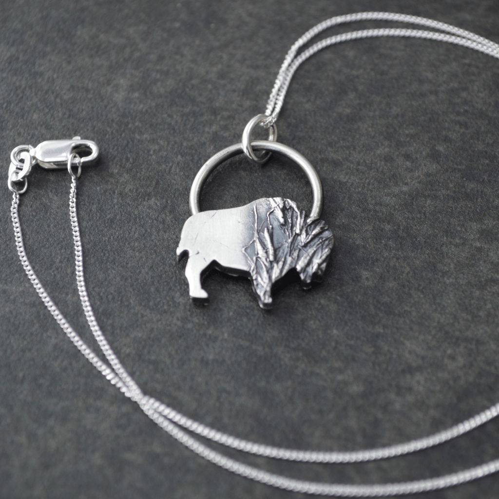Bison Necklace, Prairie Indiangrass in Fine Silver - Gayle Dowell