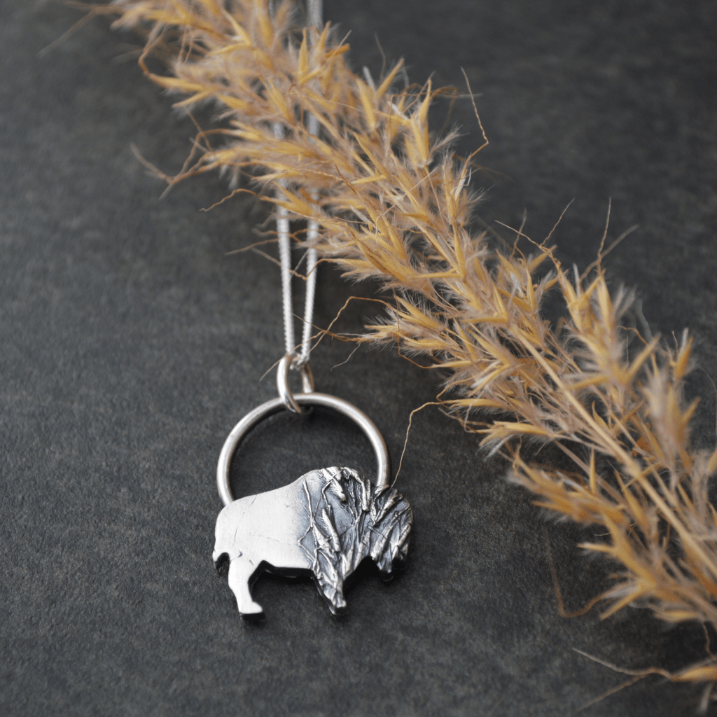 Bison Necklace, Prairie Indiangrass in Fine Silver - Gayle Dowell