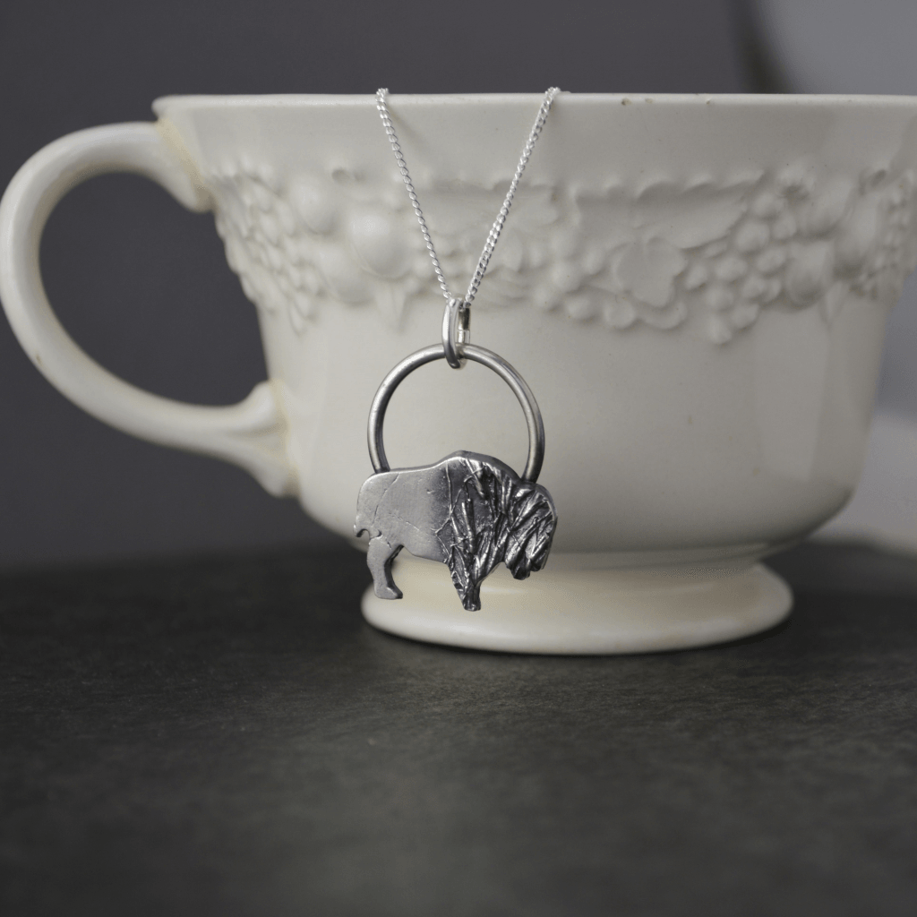 Bison Necklace, Prairie Indiangrass in Fine Silver - Gayle Dowell