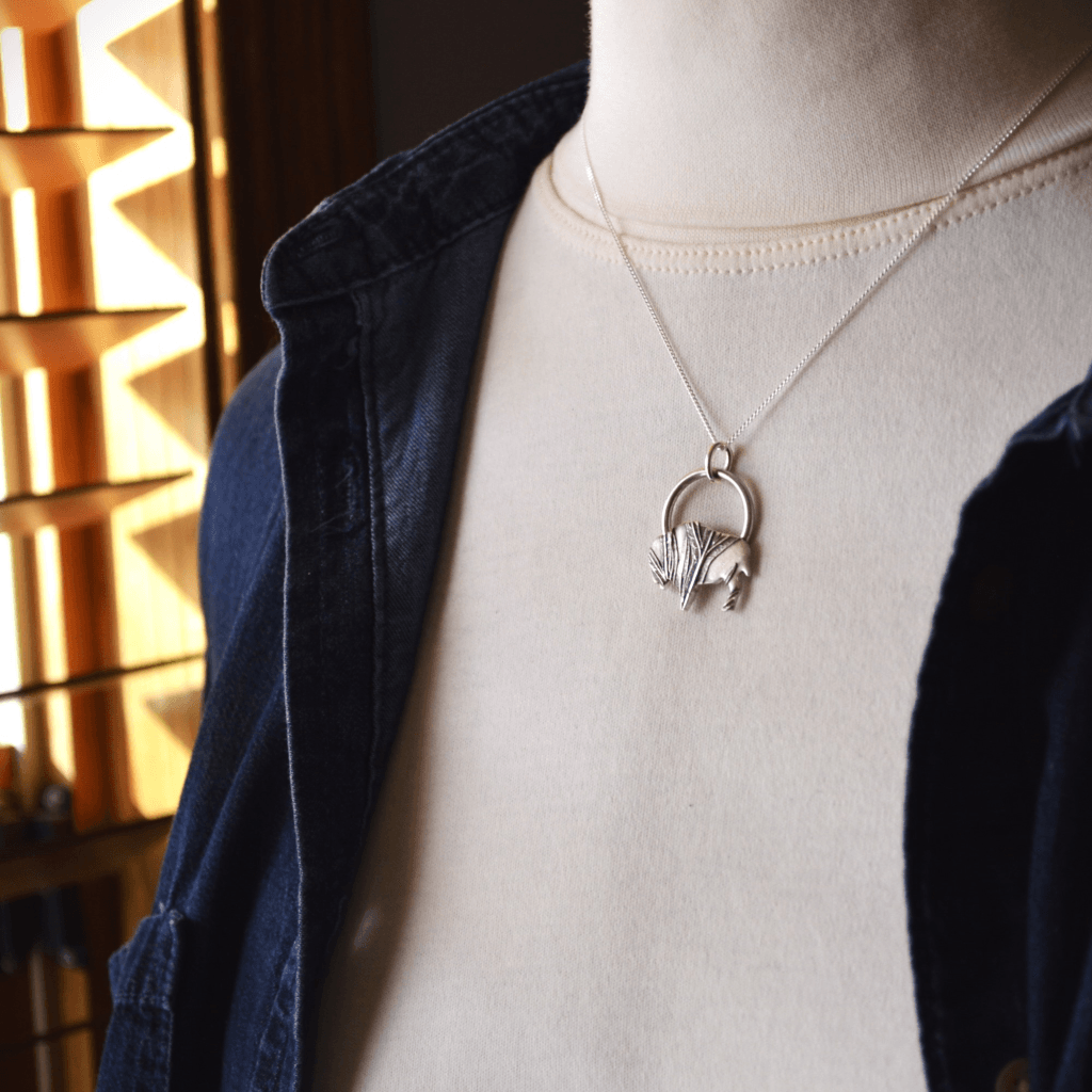 Bison Necklace, Prairie Indiangrass in Fine Silver - Gayle Dowell