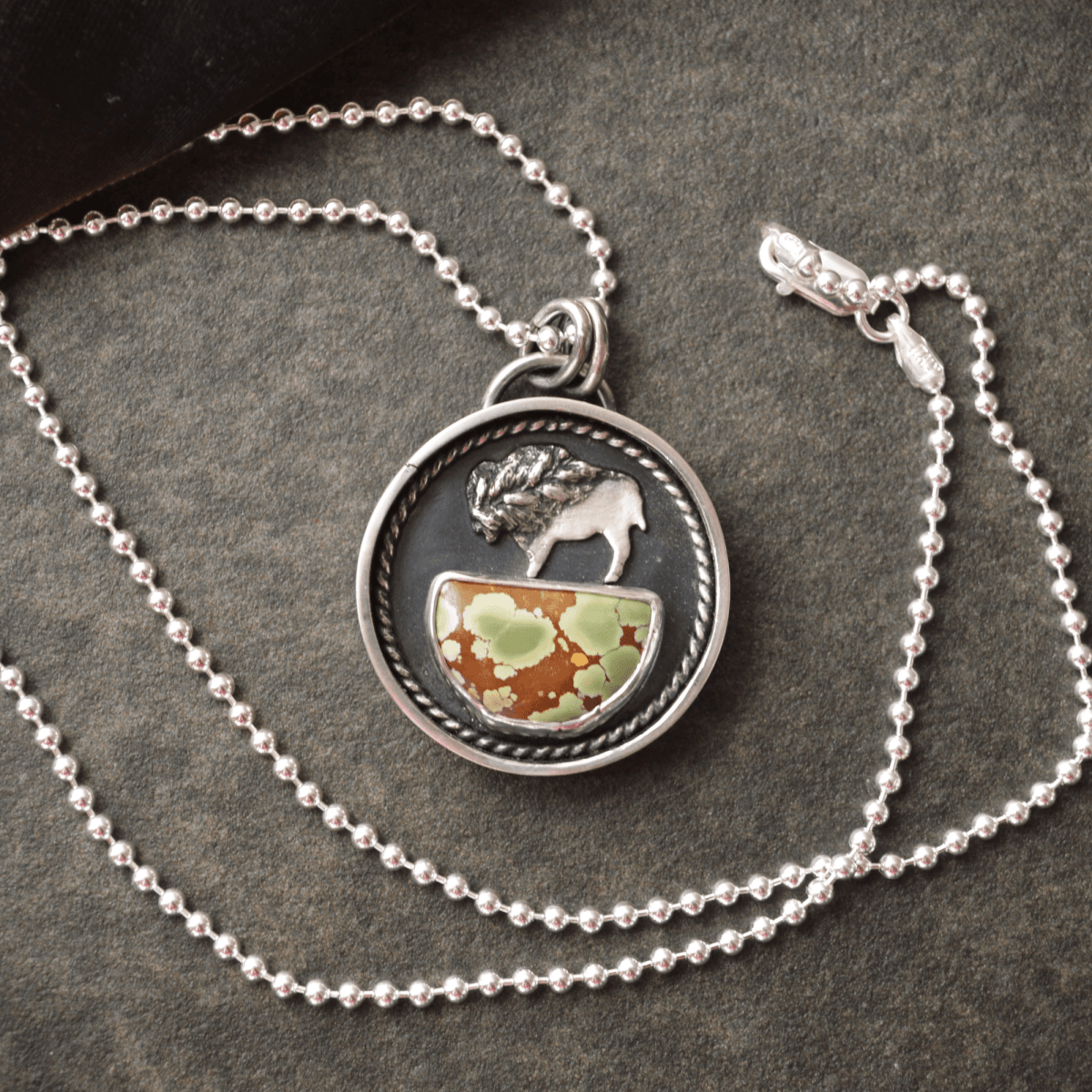 Bison Pendant with Bamboo Mountain Turquoise - Gayle Dowell