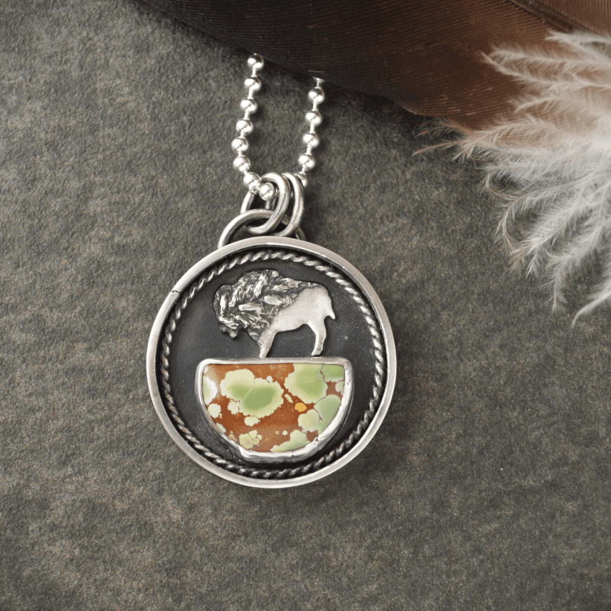 Bison Pendant with Bamboo Mountain Turquoise - Gayle Dowell