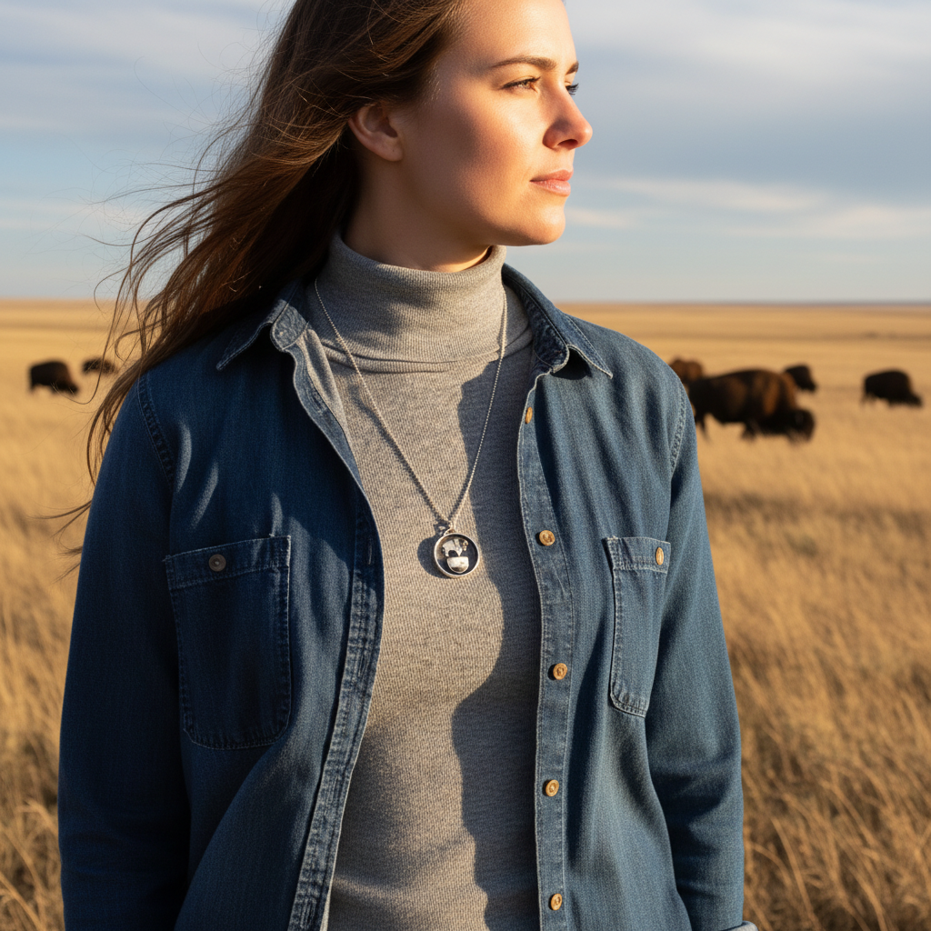 Bison Pendant with White Buffalo Stone