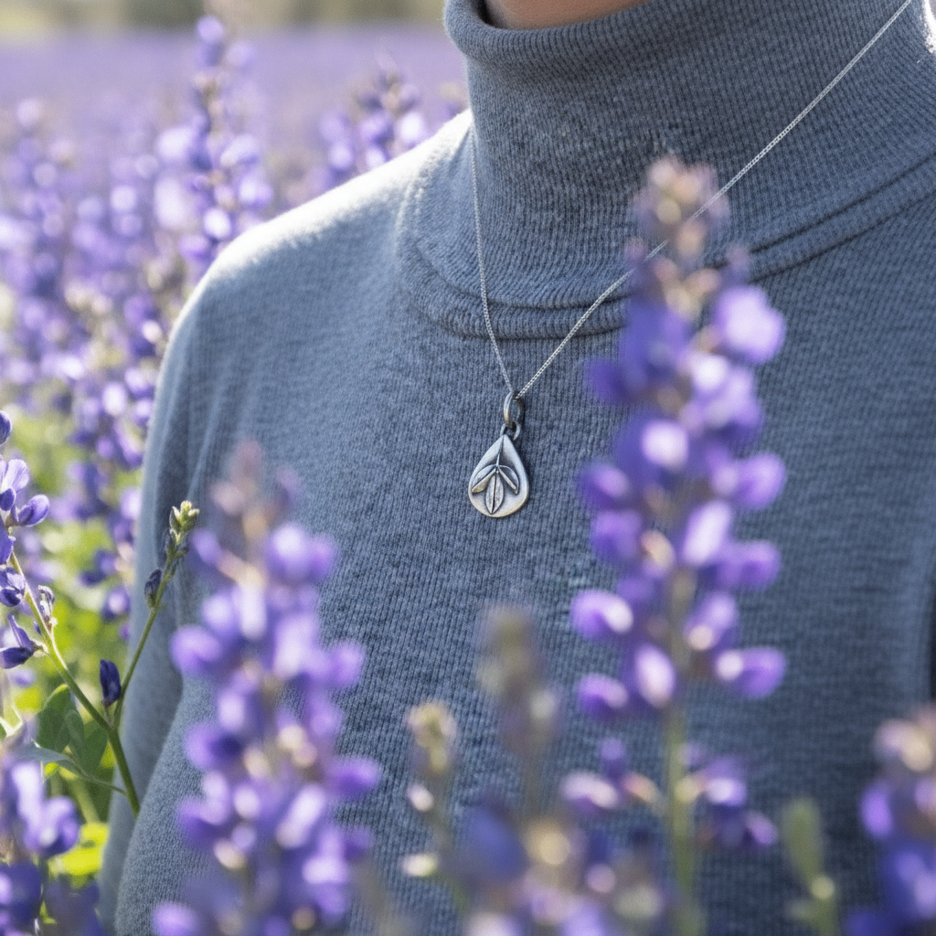Blue Wild Indigo Leaf Necklace - Gayle Dowell