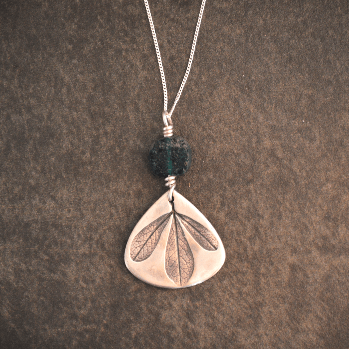 Blue Wild Indigo Leaf Silver Necklace with Glass - Gayle Dowell
