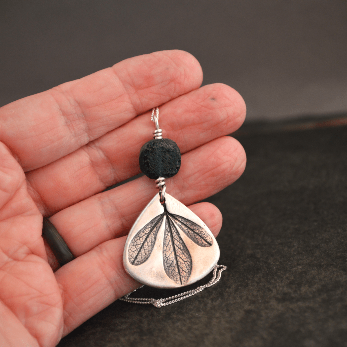 Blue Wild Indigo Leaf Silver Necklace with Glass - Gayle Dowell