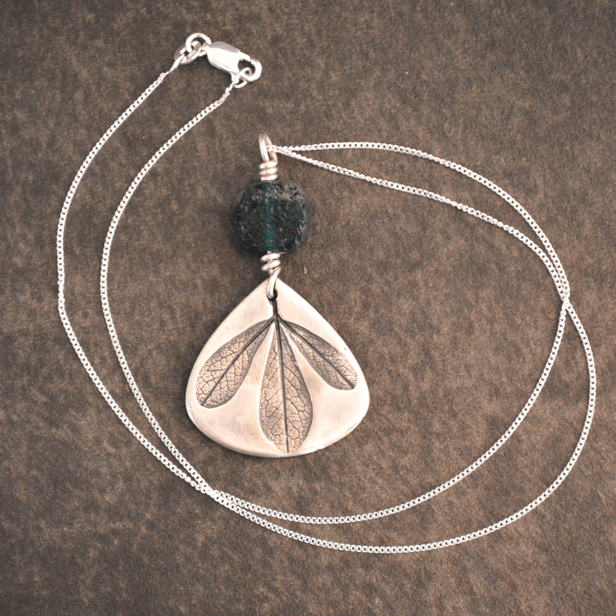 Blue Wild Indigo Leaf Silver Necklace with Glass - Gayle Dowell
