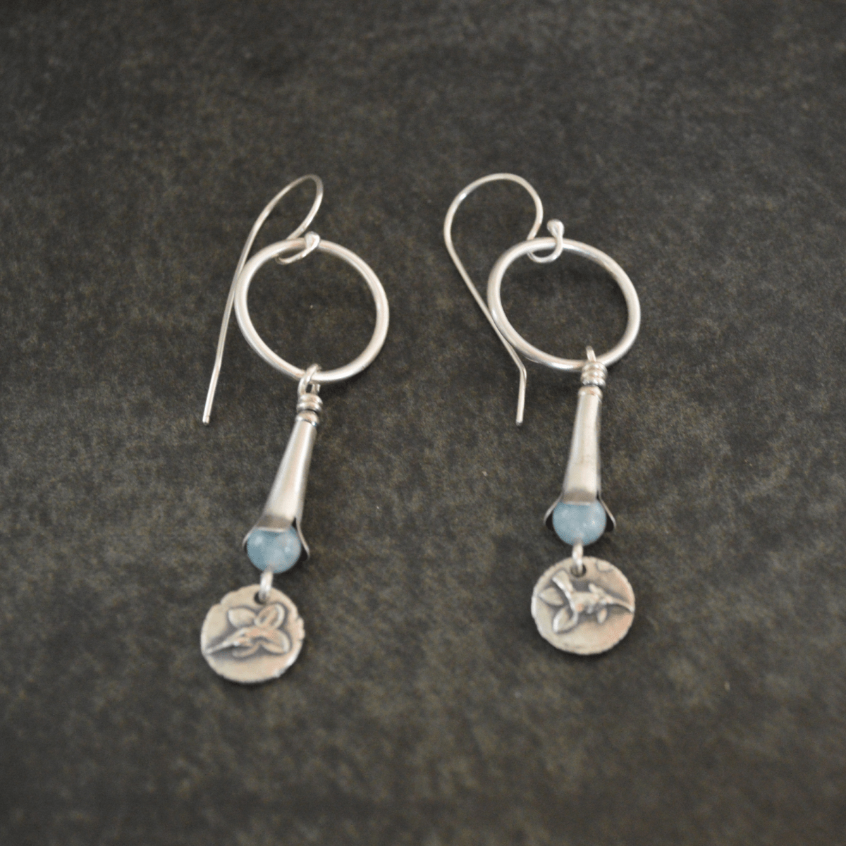 Bluets and Aquamarine Squash Blossom Earrings - Gayle Dowell