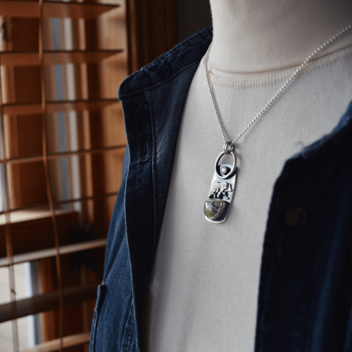 Cedar Bear Necklace, Turquoise and Mother - of - Pearl Moon - Gayle Dowell