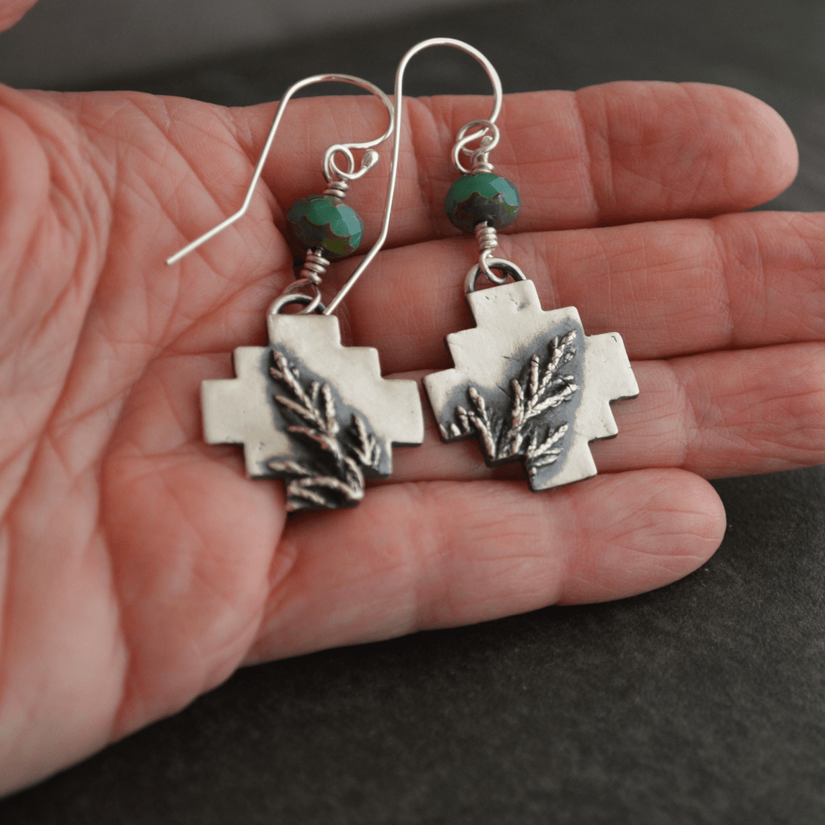 Cedar Square Cross Earrings in Silver - Gayle Dowell