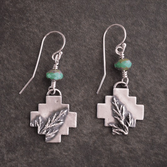 Cedar Square Cross Earrings in Silver - Gayle Dowell