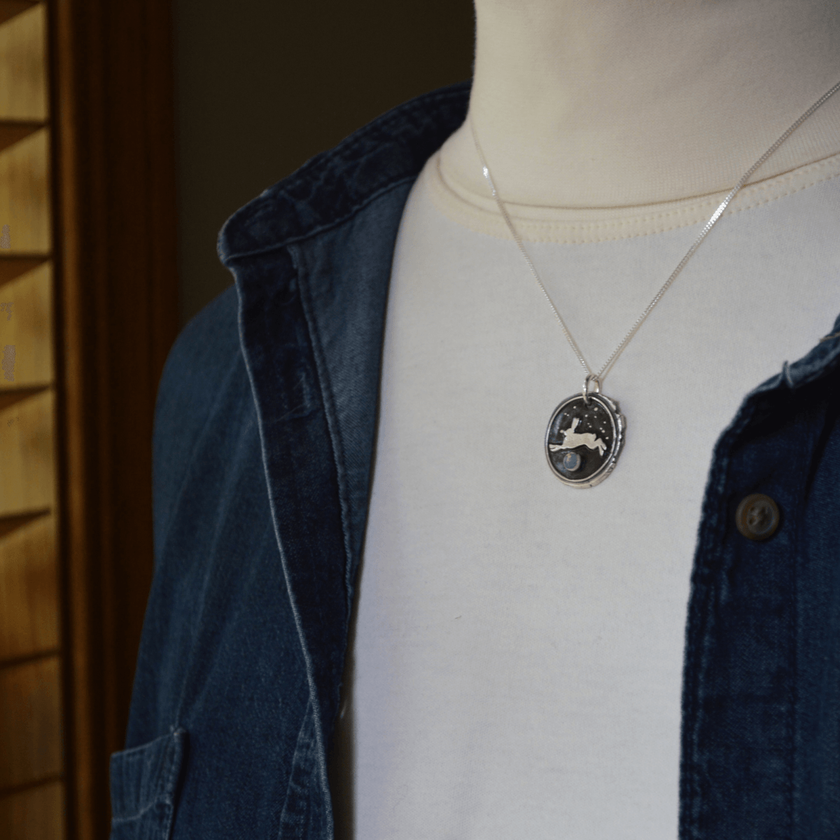 Celestial Rabbit Pendant in Fine Silver with White Opal - Gayle Dowell