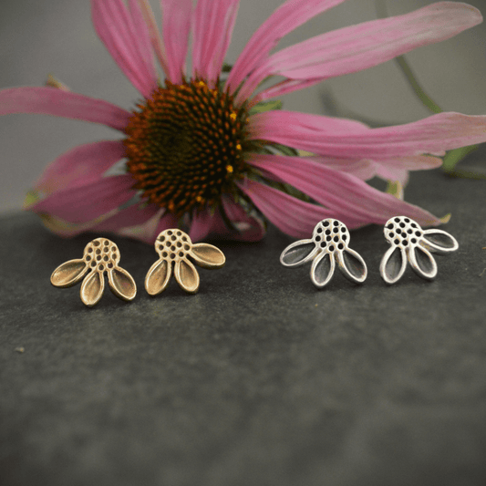 Coneflower Stud Earrings, Sterling or Bronze - Gayle Dowell
