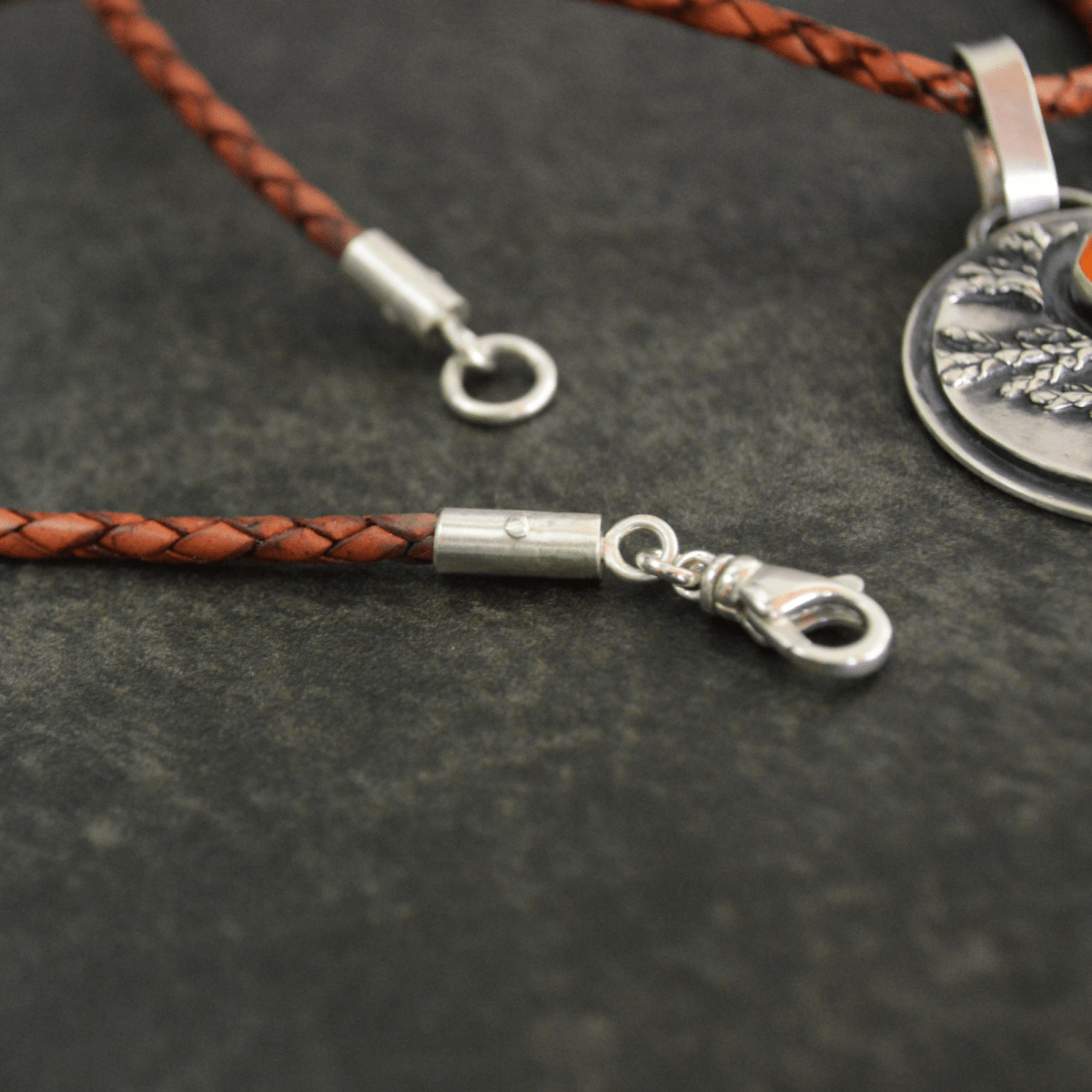 Crescent Moon Necklace, Cedar and Carnelian - Gayle Dowell