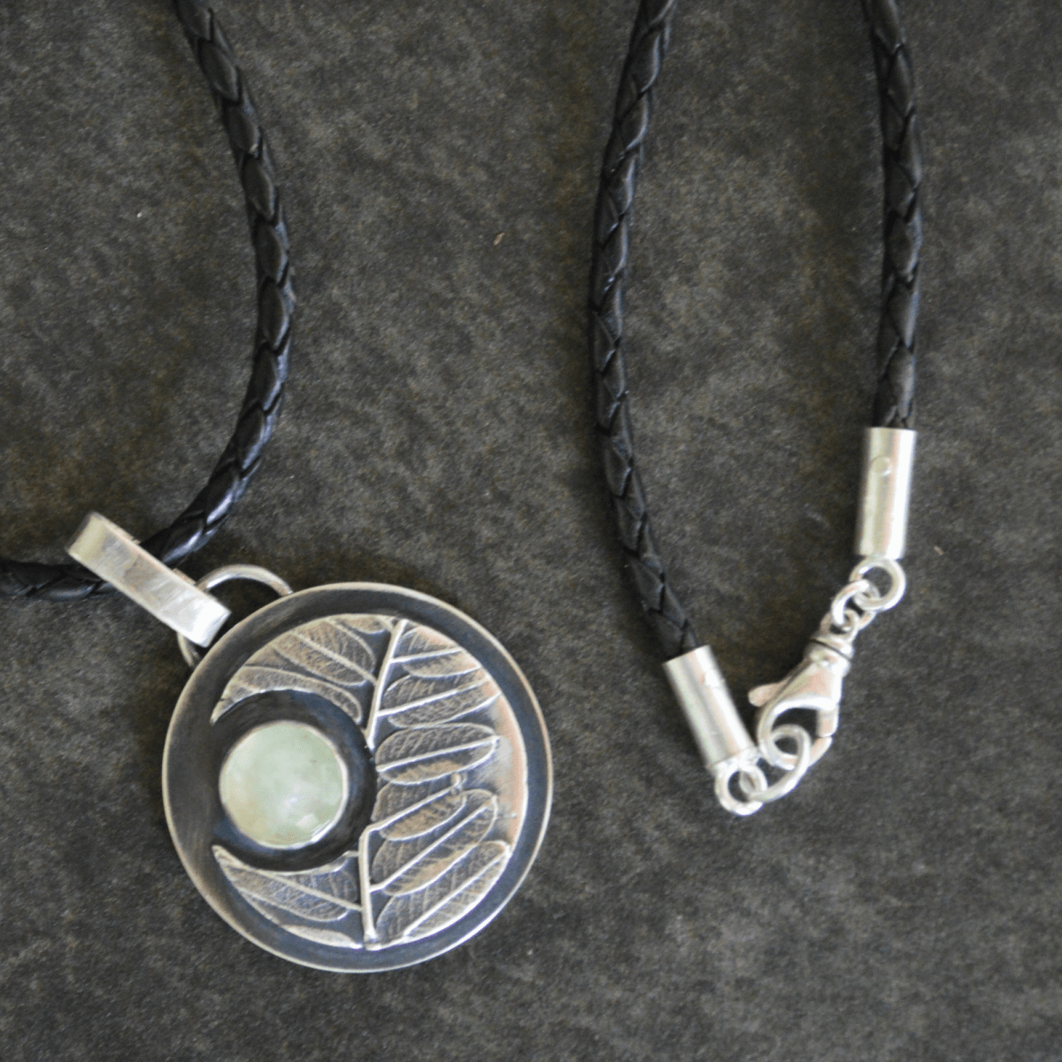 Crescent Moon Necklace, Leadplant and Prehnite - Gayle Dowell