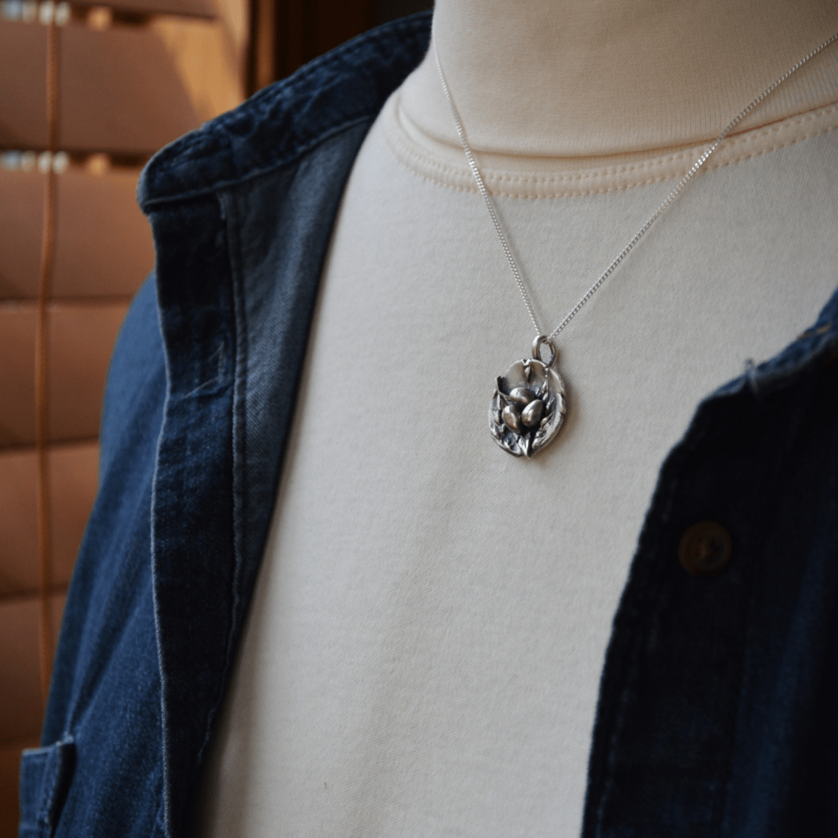 Feather Nest Necklace with Three Eggs - Gayle Dowell