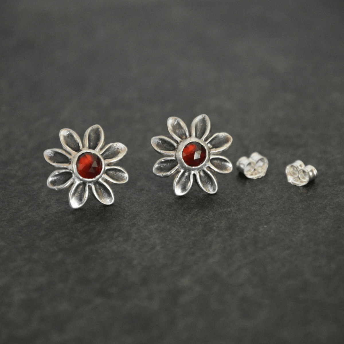 Garnet Stud Earrings, Daisy in Sterling Silver - Gayle Dowell