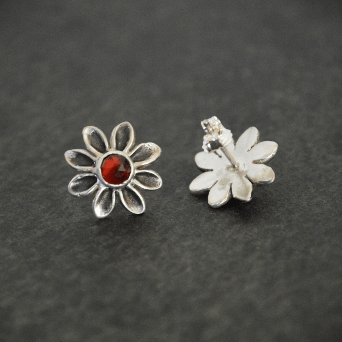 Garnet Stud Earrings, Daisy in Sterling Silver - Gayle Dowell