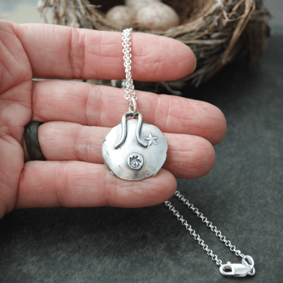 Nest Necklace with Oak Leaf Texture - Gayle Dowell