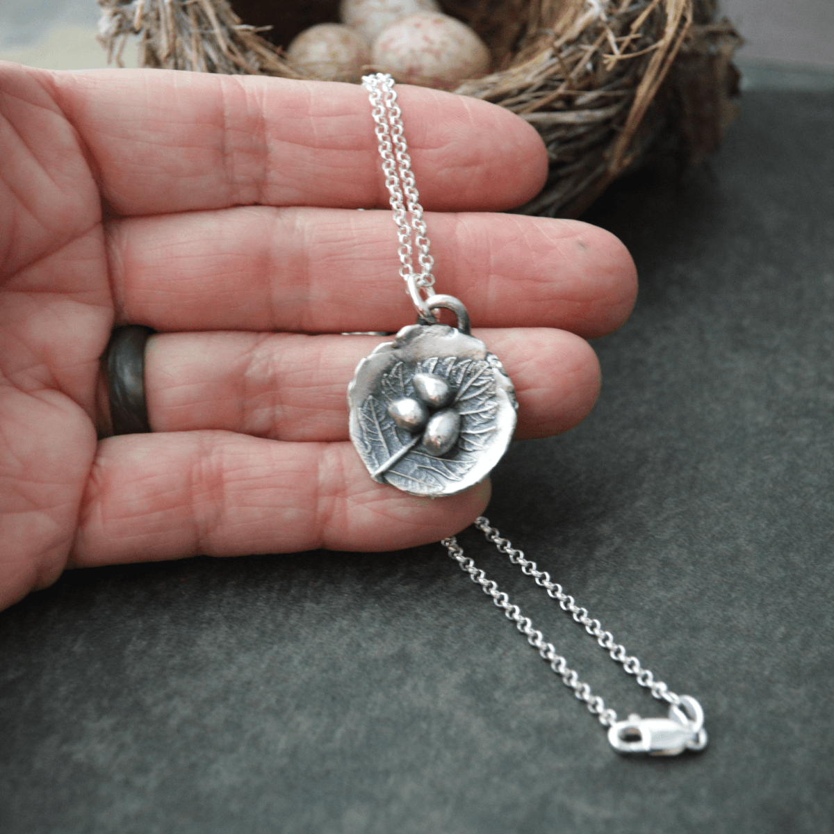 Nest Necklace with Oak Leaf Texture - Gayle Dowell