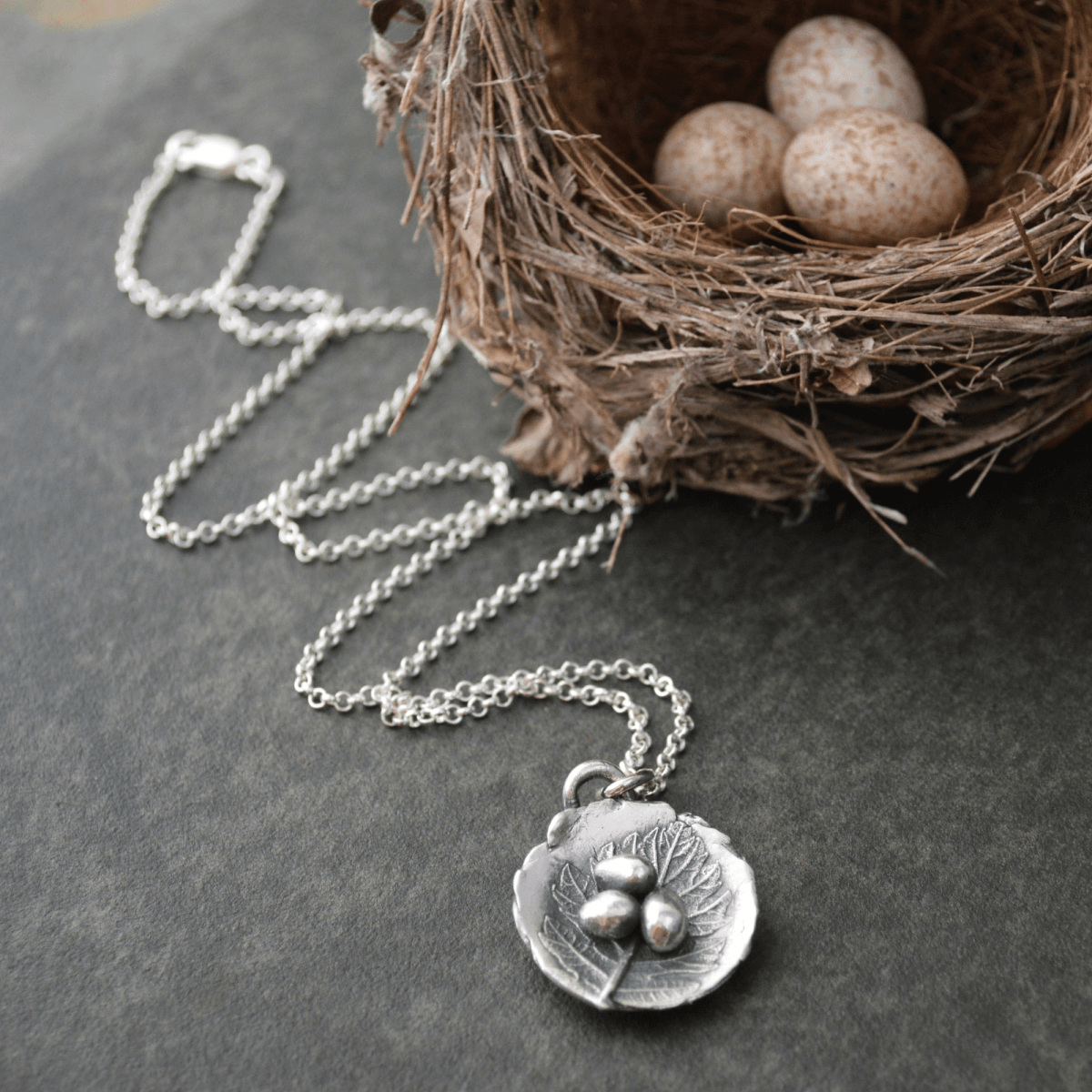 Nest Necklace with Oak Leaf Texture - Gayle Dowell