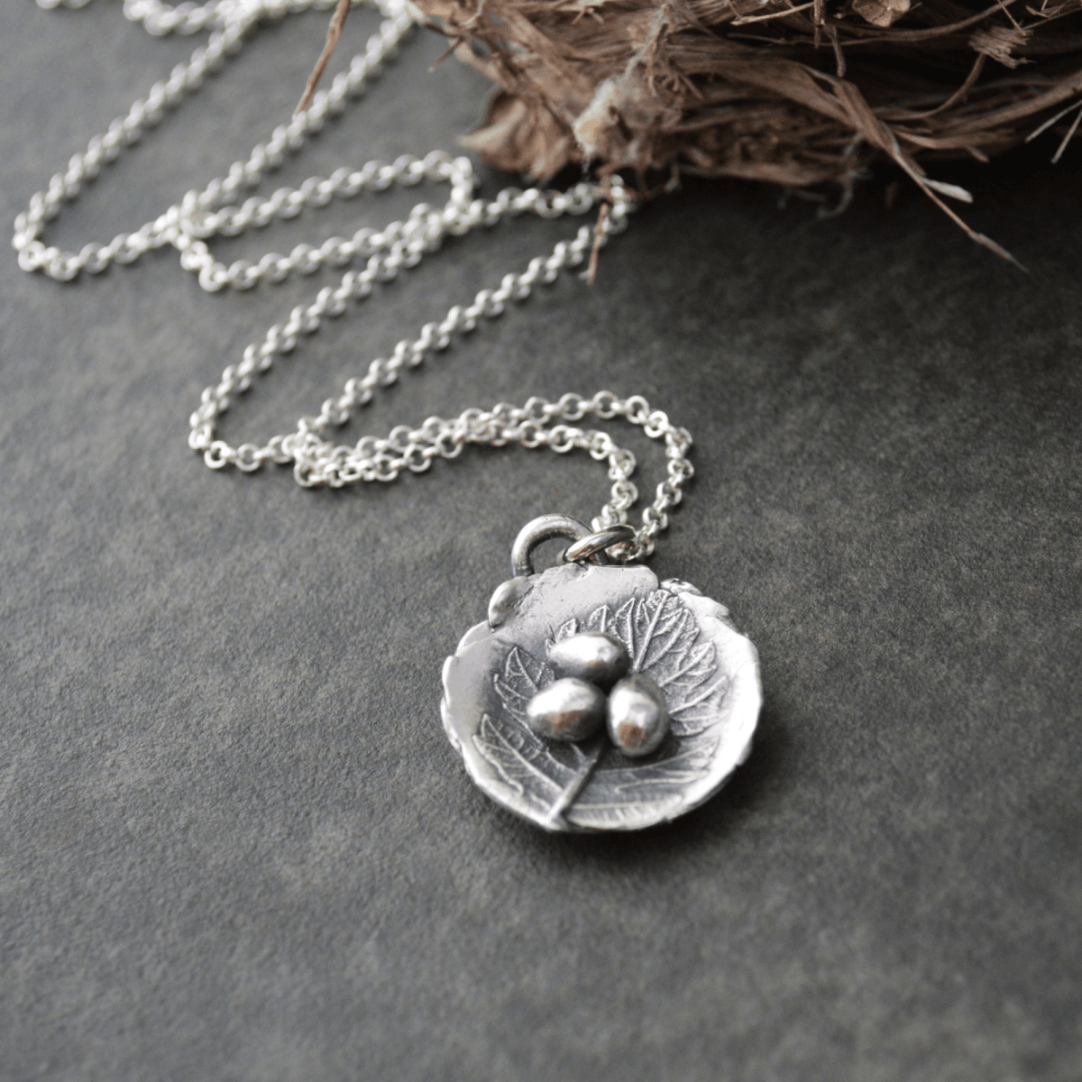Nest Necklace with Oak Leaf Texture - Gayle Dowell