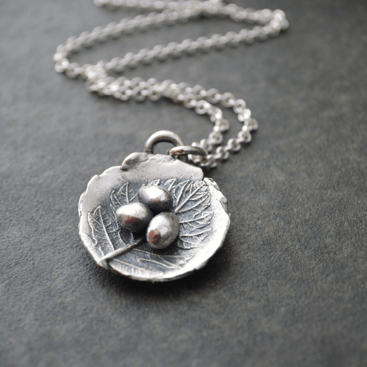 Nest Necklace with Oak Leaf Texture - Gayle Dowell