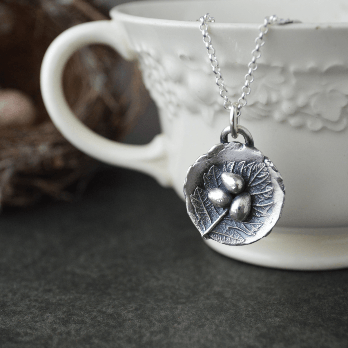 Nest Necklace with Oak Leaf Texture - Gayle Dowell